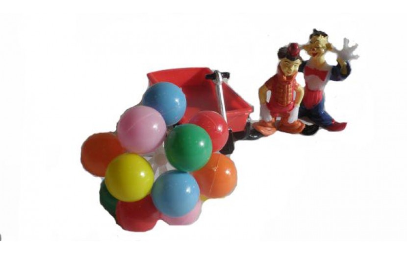 סט של 2 ליצנים עם בלונים ומכונית אדומה