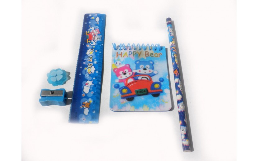 סט סרגל מחק פנקס ומחדד תכלת