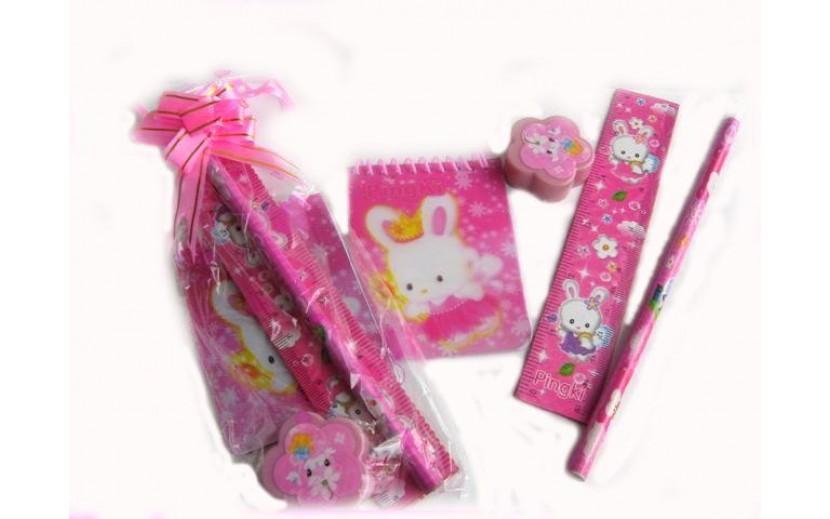 סט סרגל מחק פנקס ומחדד ורוד