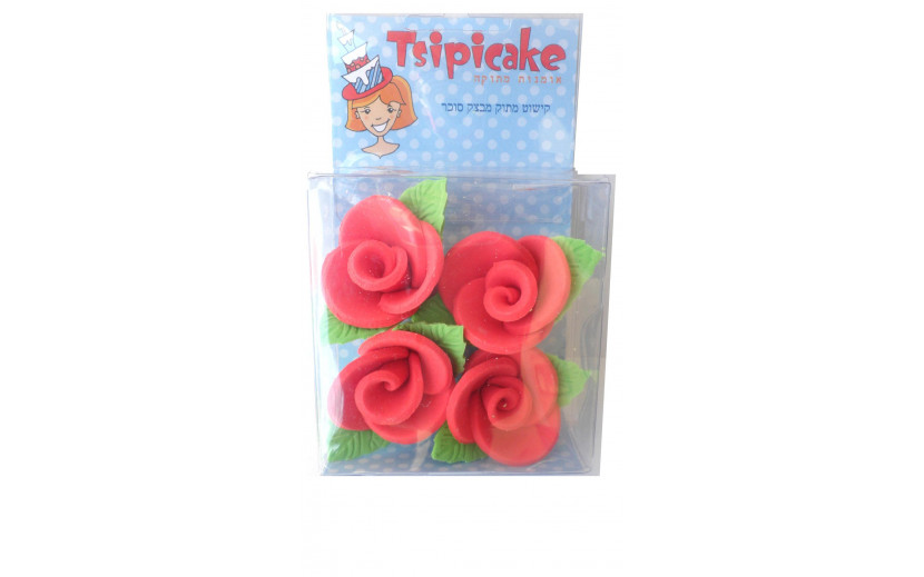 4 ורדים אדומים גדולים עם עלים