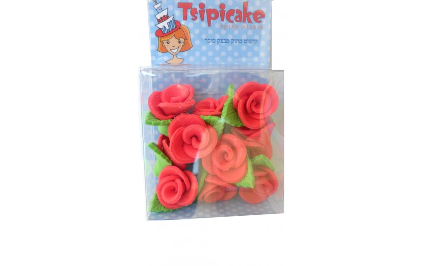 10 ורדים אדומים קטנים עם עלים
