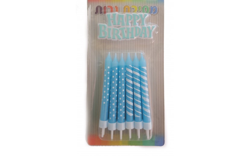  סט 12 נרות תכלת מרהיבים עם שלט נעיצה מטאלי