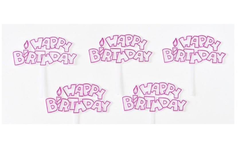 מארז 5 טופרים אקריליים לקישוט עוגה/קאפקייקס צבע ורוד