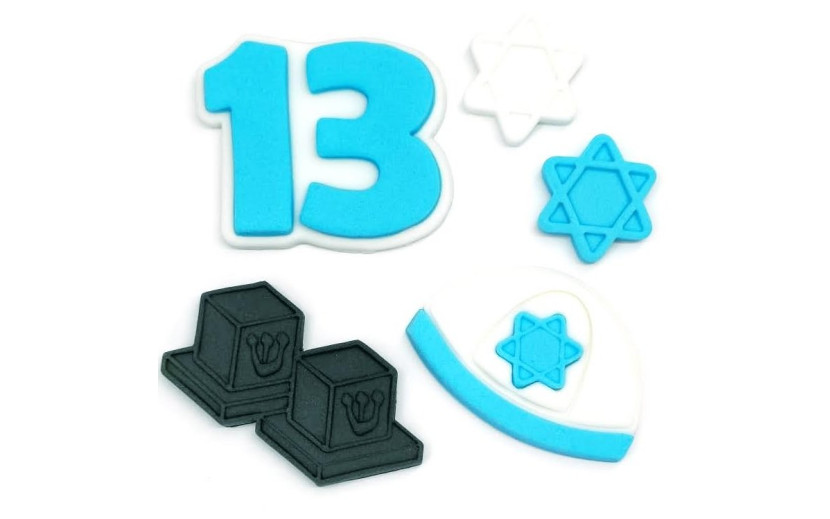 אביזרי בר מצווה מבצק סוכר כחול לבן