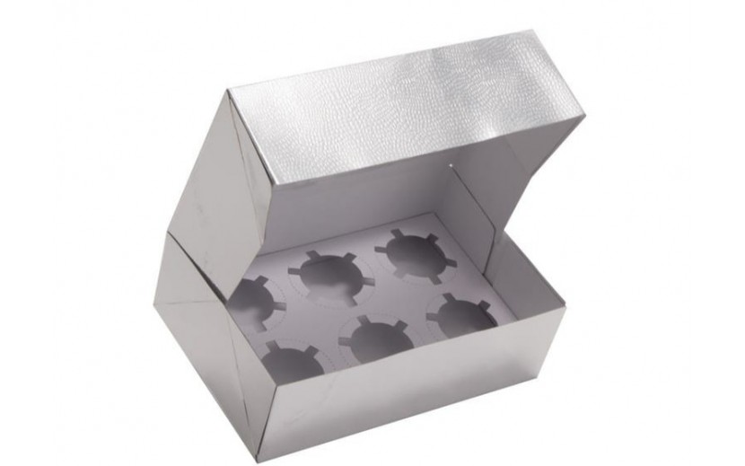 קופסא עם מכסה ל 6 קאפקייקס צבע כסף