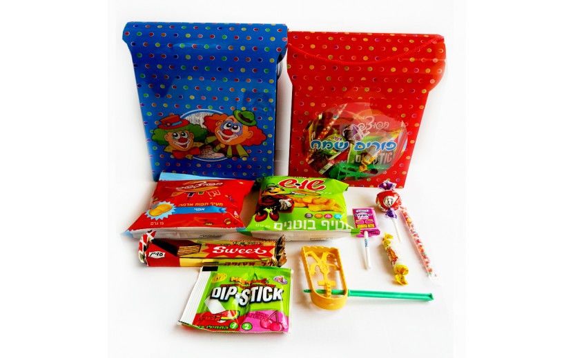 משלוח מנות במארז מהודר עם ידית נשיאה דגם ליצנים