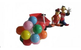 סט של 2 ליצנים עם בלונים ומכונית אדומה