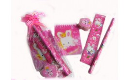 סט סרגל מחק פנקס ומחדד ורוד