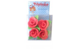 4 ורדים אדומים גדולים עם עלים