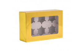 קופסא עם מכסה ל 6 קאפקייקס צבע זהב