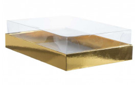 קופסת קרטון זהב מכסה פי וי סי לעוגה מלבנית 11.5*30*45