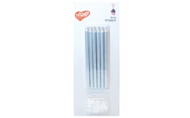 נרות ארוכים כסף מטאלי עם בסיסי