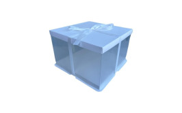 קופסא שקופה לעוגה לבן עם סרט 20*30*30