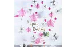  מארז בלוני כוכבים 32 יח ורוד כסוף+שרשרתHB 