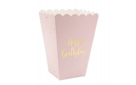 מארז 6 קופסאות לפופקורן וחטיפים ורוד בייבי עם כיתוב זהב