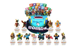 שלט לעוגה +24 טופרים דגם רובלוקס