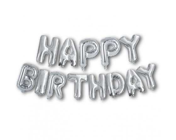 HAPPY BIRTHDAY בלוני כסף לניפוח עצמי 