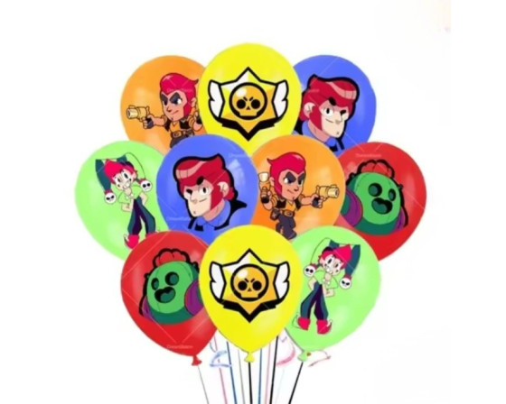 מארז 10 בלונים צבעוניים הדפס בראול סטאר