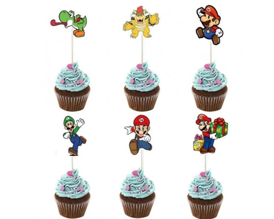 מארז 24 קיסמי סופר מריו לקישוט עוגה/קאפקייקס