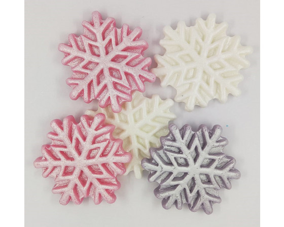 פתיתי שלג מטאליים ורוד לבן כסוף מבצק סוכר