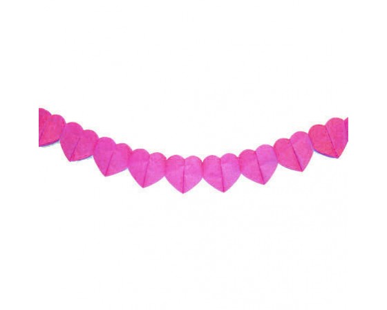 שרשרת נייר לבבות מיני אורך 3 מטר צבע ורוד