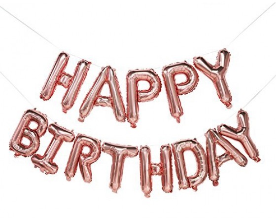 מארז בלונים לניפוח עצמי צבע רוז גולד happy birthday 