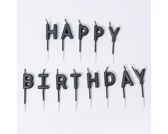  Happy birthday נרות שחור בצורת אותיות