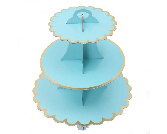 מעמד קאפקייקס 3 קומות תכלת פס זהב