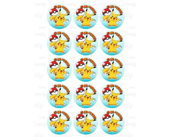 דף מיתוג מדבקות פוקימון פיקצ'ו קוטר 5 ס"מ