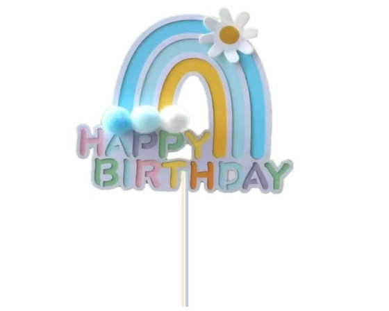 טופר לעוגה תכלת עם פונפונים