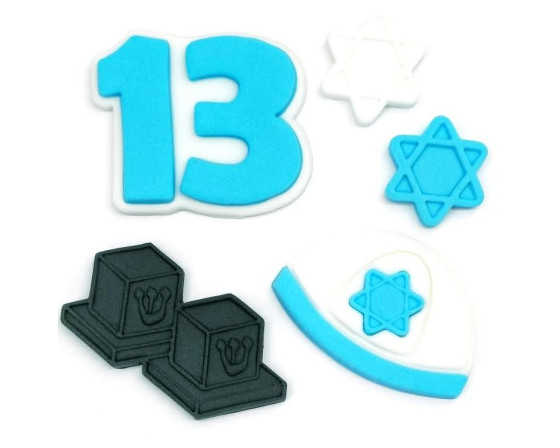 אביזרי בר מצווה מבצק סוכר כחול לבן