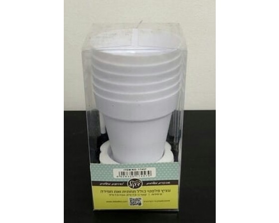 מארז 6 עציצים + 6 תחתיות + 6 כפיות בצורת את חפירה צבע לבן