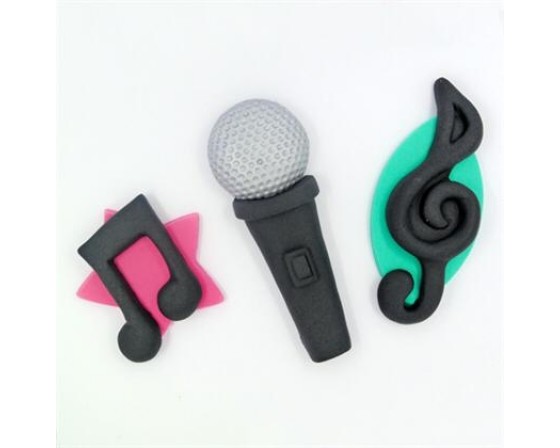 מארז מיקרופון שחור ותווים מבצק סוכר