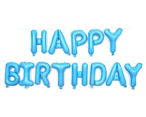 HAPPY BIRTHDAY בלוני אותיות צבע תכלת לניפוח עצמי 