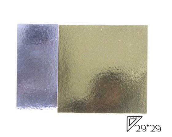 תחתית לעוגה גודל 29*29 ס"מ צד זהב צד כסף מבריק